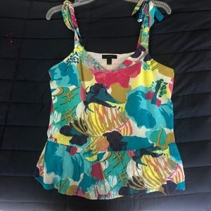 Jcrew printed peplum top with tie straps